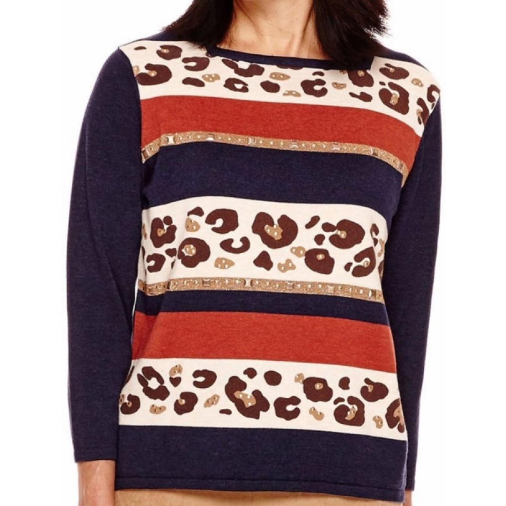 New! Alfred Dunner El Dorado Striped Sweater